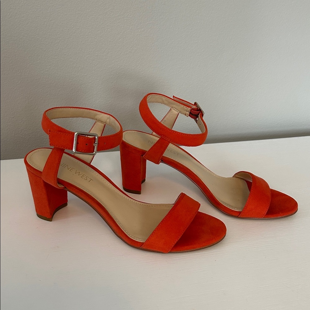 Nine West Orange Suede Ankle-Strap Sandals 6.5